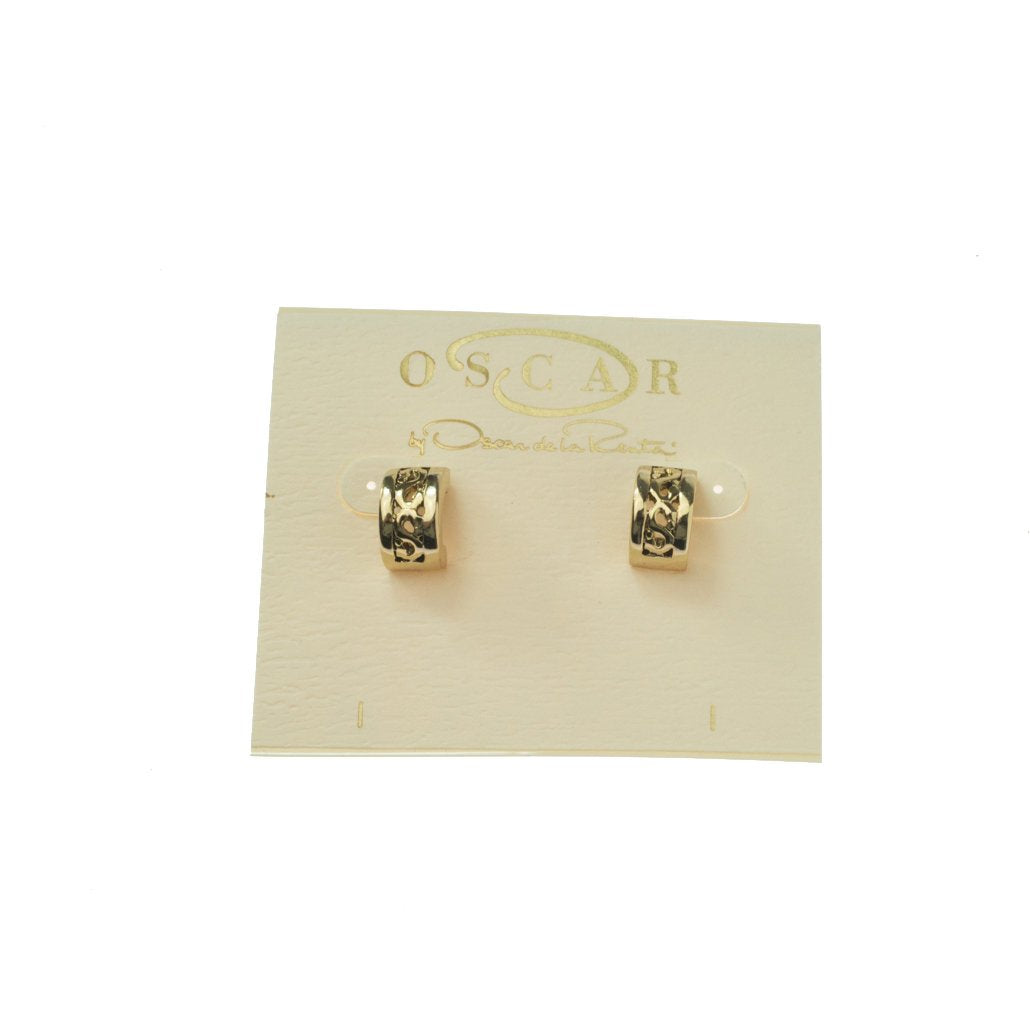 Vintage Signed Oscar De La Renta Thick Antiqued Gold Tone Hoops Earrings Size: G