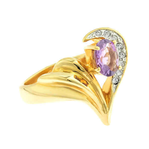 Vintage Genuine Garnet and Clear Austrian Crystal Ring 18k Yellow Gold Plated Made in USA