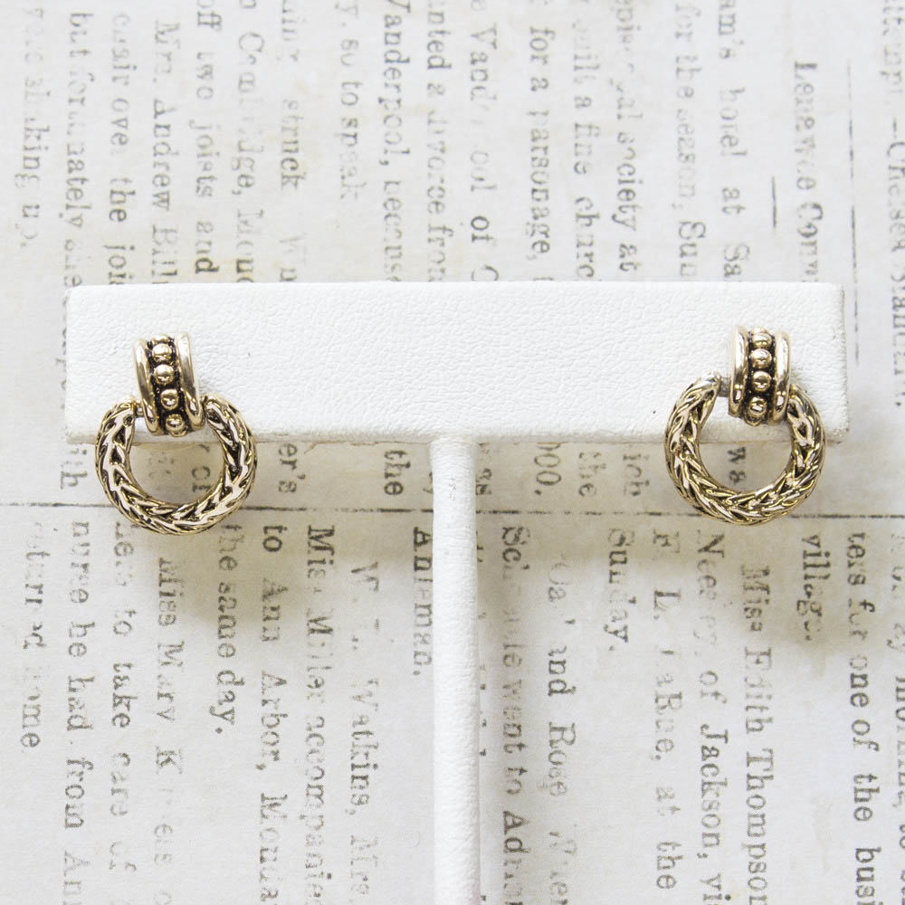 Vintage Oscar De La Renta Antiqued Gold Tone Braided Dangling Hoops Earrings