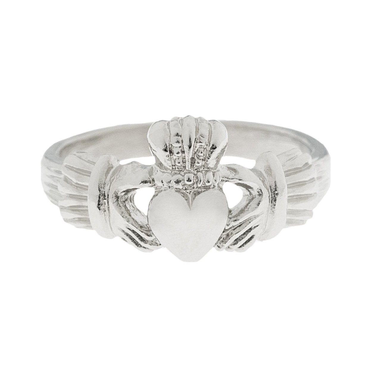 Handcrafted Vintage 18kt White Gold Electroplated Irish Claddagh Ring Made in USA Size: 7