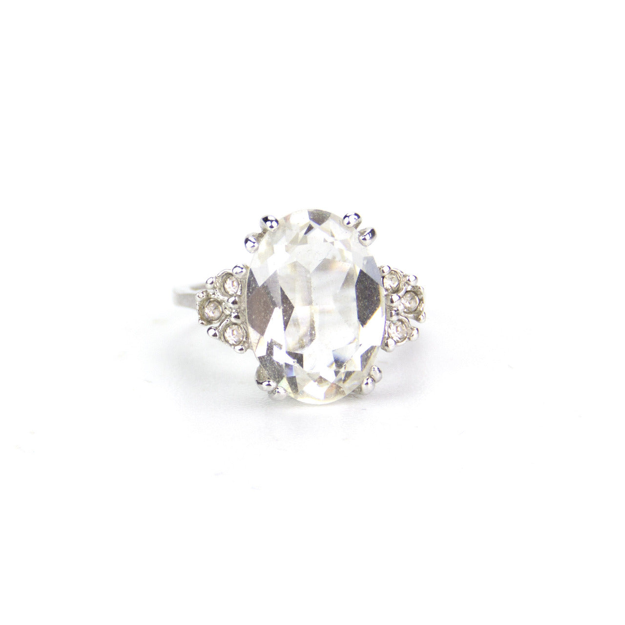 Vintage Ring - Clear Austrian Crystal - 18kt White Gold Electroplated - Made in the USA