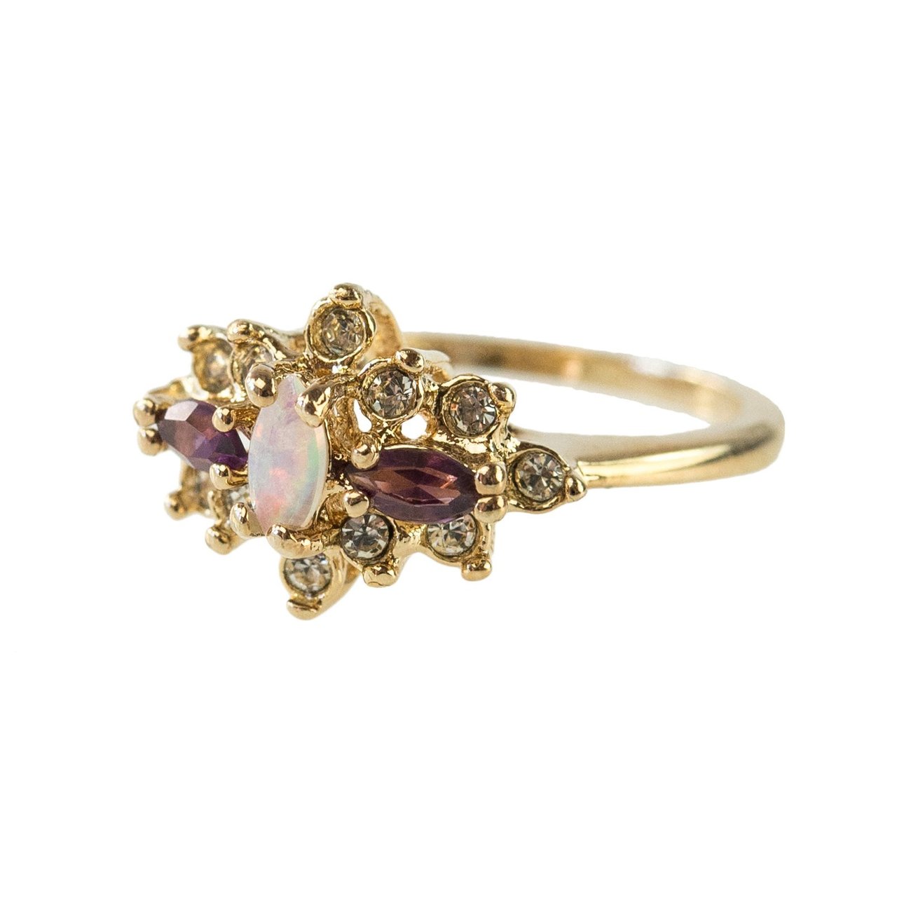 Vintage Ring Genuine Stone or Austrian Crystal Cluster 18k Yellow or White Gold Electroplated Made in USA
