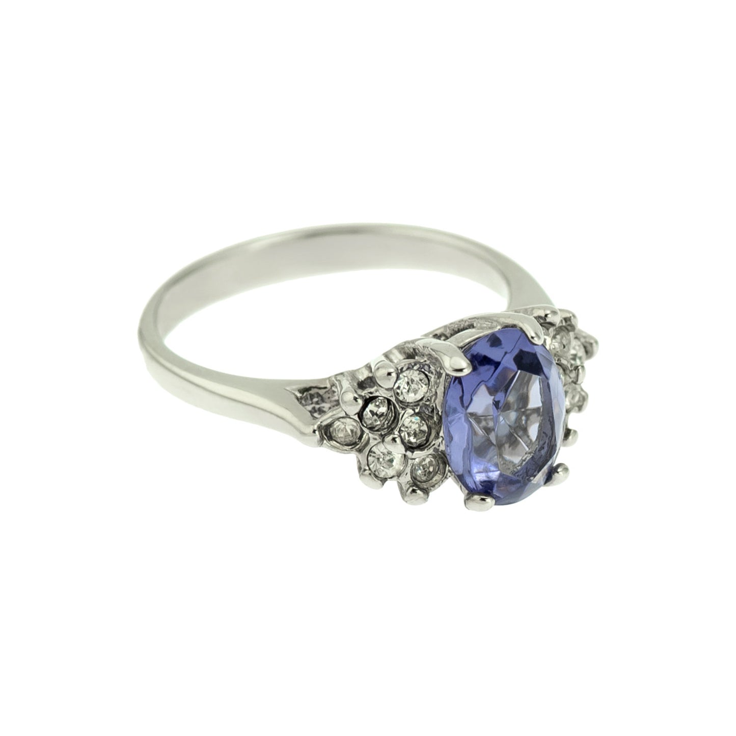 Vintage 1980's Cubic Zirconia Ring with Clear Austrian Crystals 18k Yellow Gold Electroplated