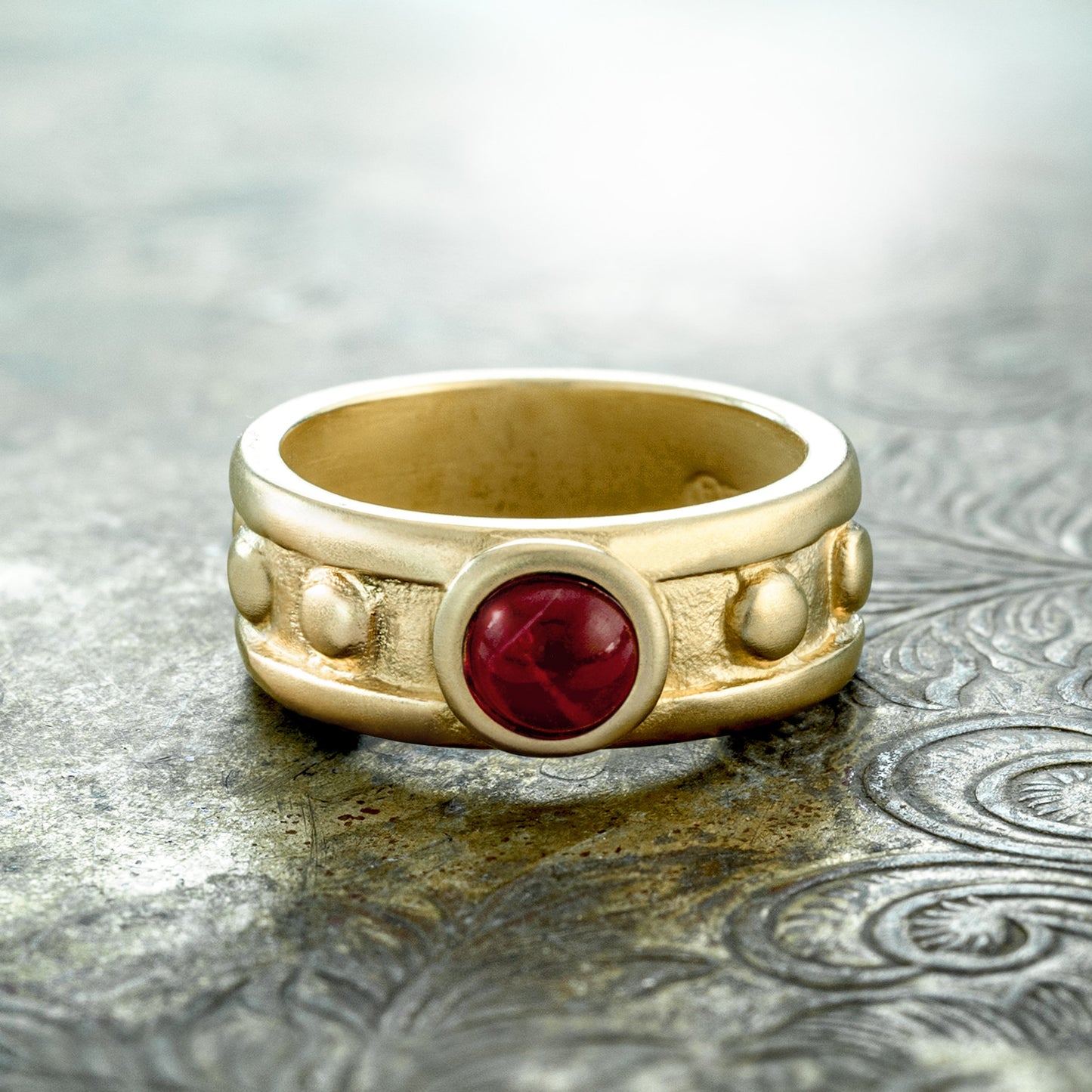 vintage-ruby-Austrian-crystal-ring-brushed-gold-plated