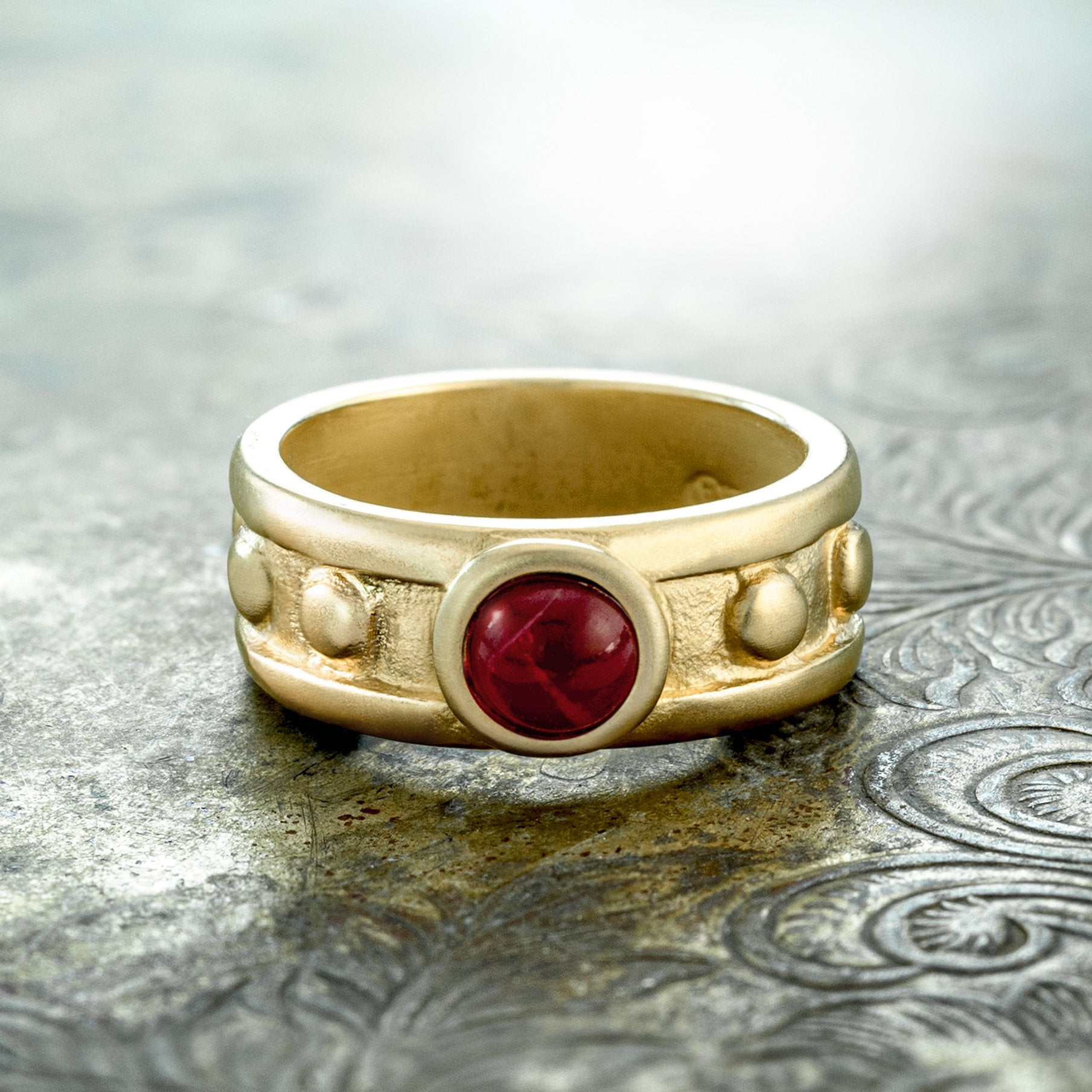 vintage-ruby-Austrian-crystal-ring-brushed-gold-plated