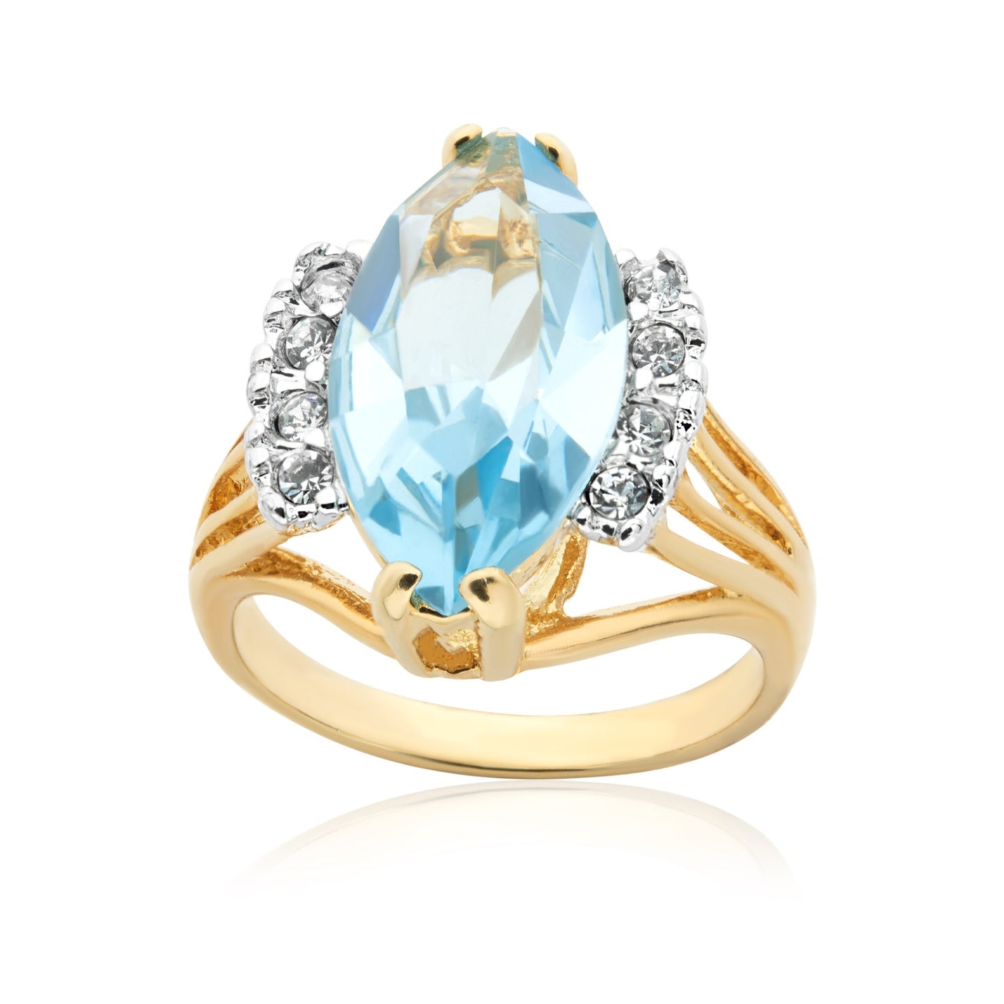 Vintage Ring Aquamarine Marquise Crystal 18k Gold Antique Womans Jewelry Handmade Rings