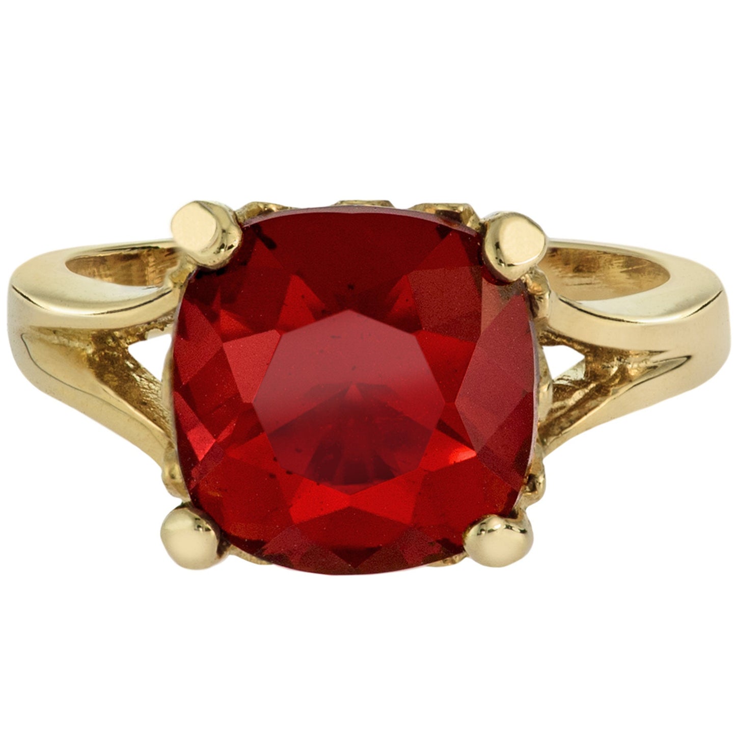 Vintage Ruby Austrian Crystal Ring 18k Yellow Gold Electroplated Made in the USA Size: 4