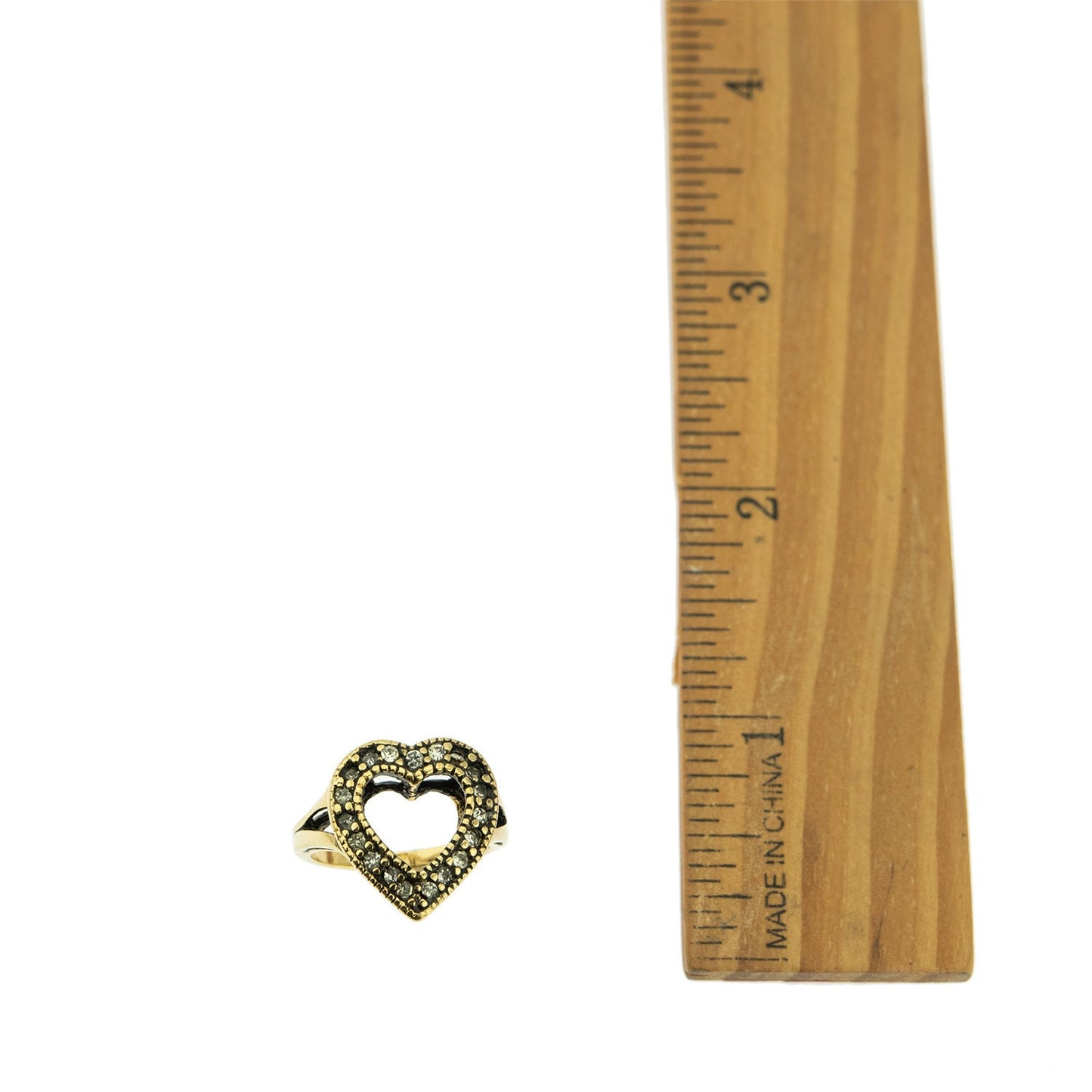 Vintage Genuine Marcasite Heart Ring Antiqued 18k White Gold Electroplated Made in USA