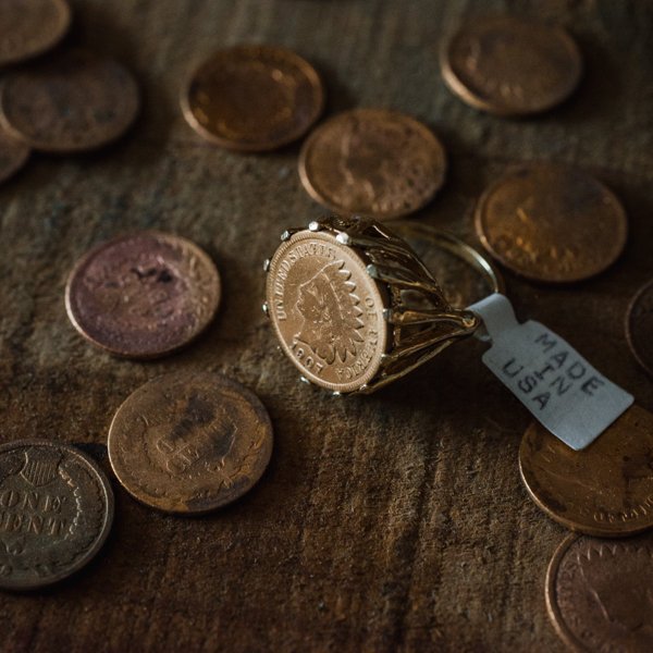 Vintage Ring Indian Head Penny Ring Antique 18k Gold Edwardian Style Handcrafted Coin Jewelry #R137