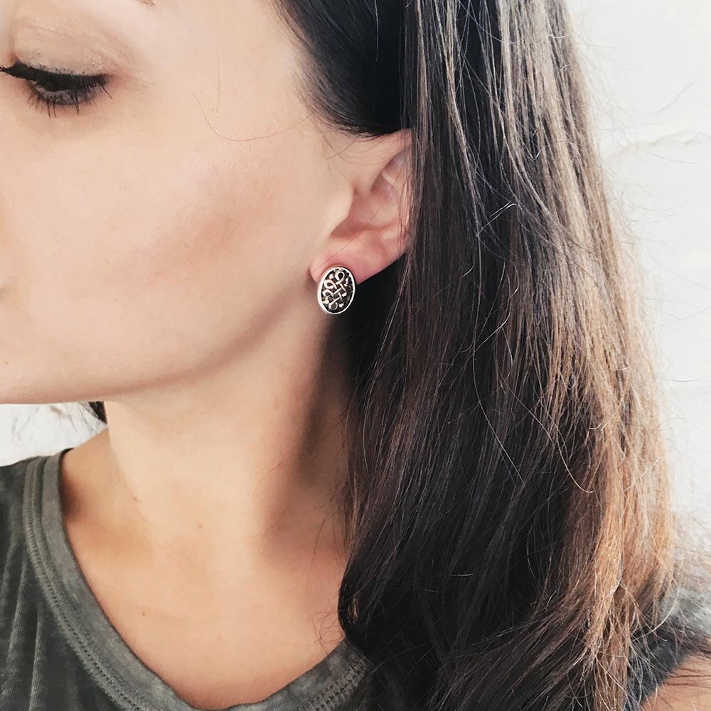 Vintage Oscar De La Renta Filigree Antiqued Silver Tone Earrings