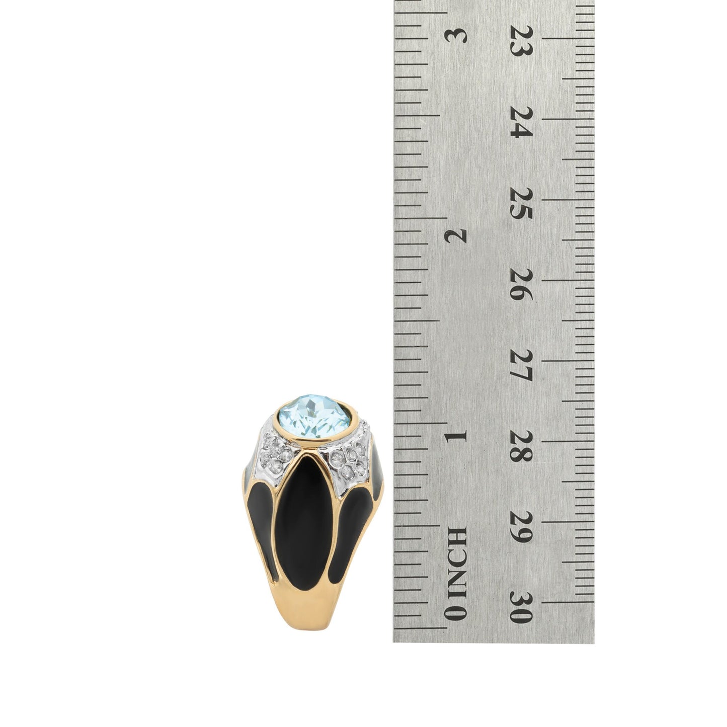 Vintage Ring 1980s Black Enamel Ring with Ruby Cabochon Stone Surrounded by Clear Crystals (6)