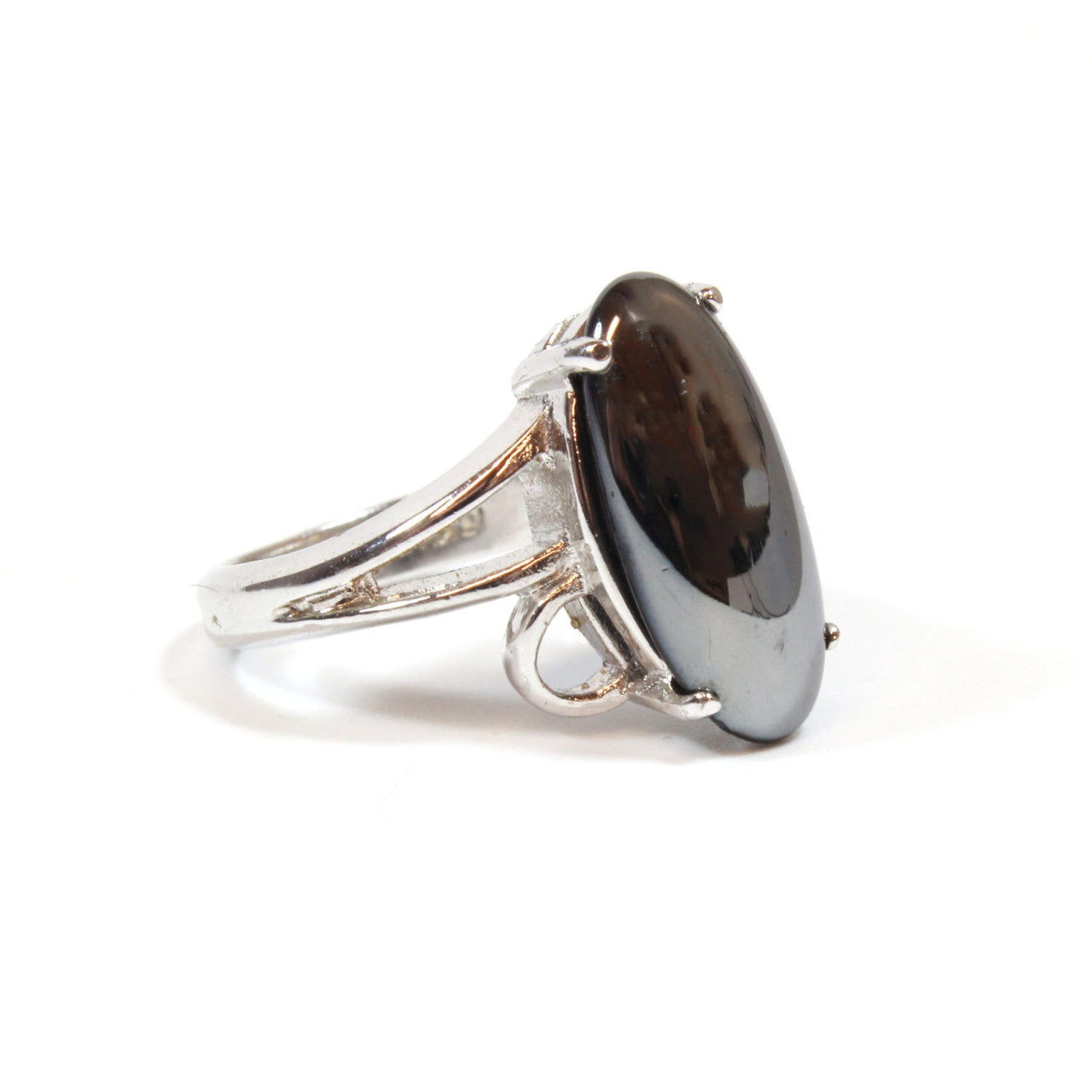 Vintage Ring Genuine Onyx 18k White Gold Electroplated Cocktail Ring Made in USA