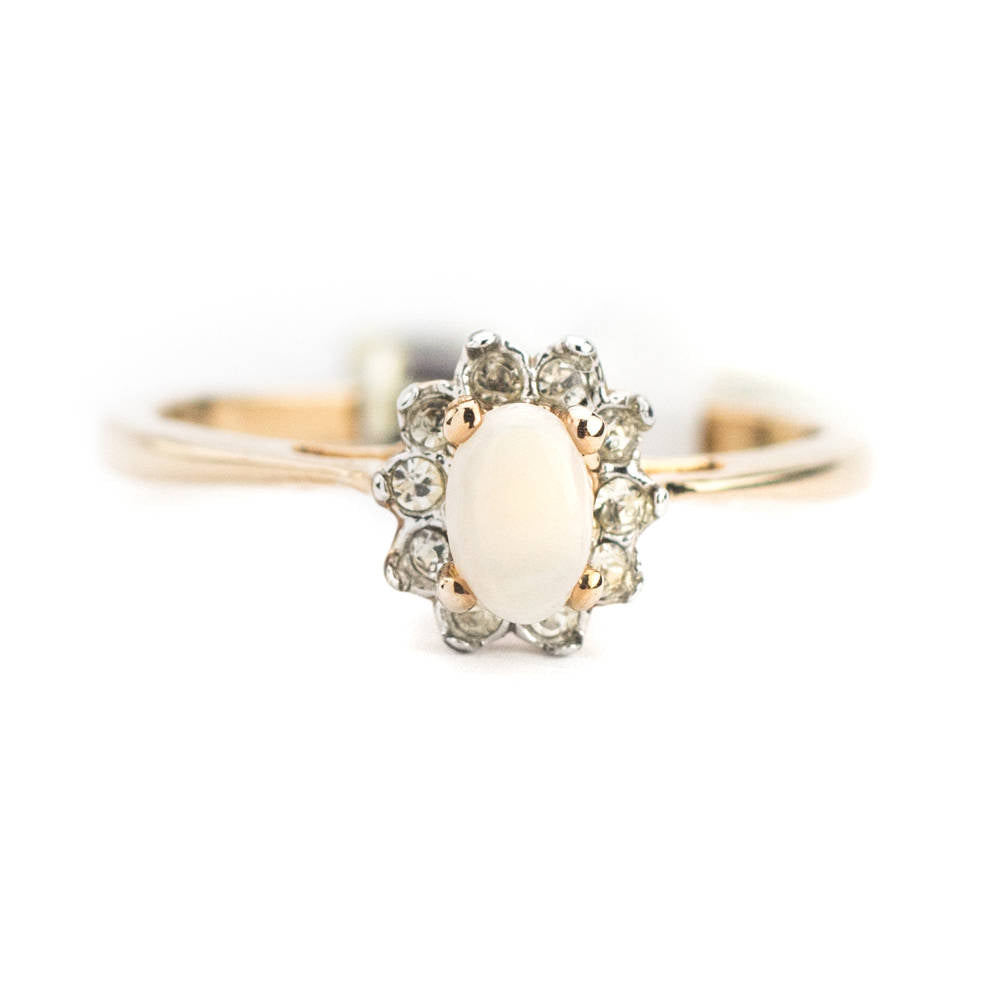 Vintage Genuine Opal or Austrian Crystal Ring 18k Yellow Gold Electroplated