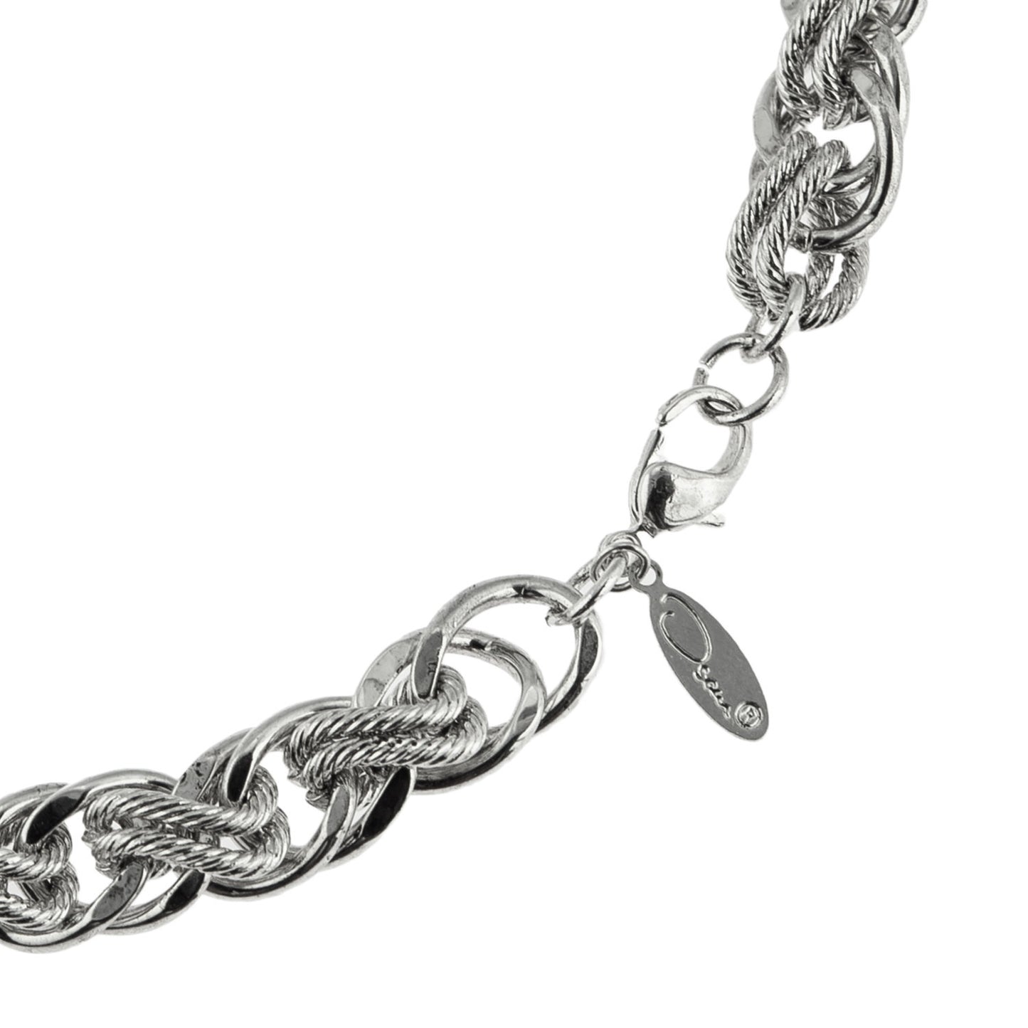 Vintage Oscar De La Renta Silver Tone 18 Inch Textured Links Necklace #OSN475