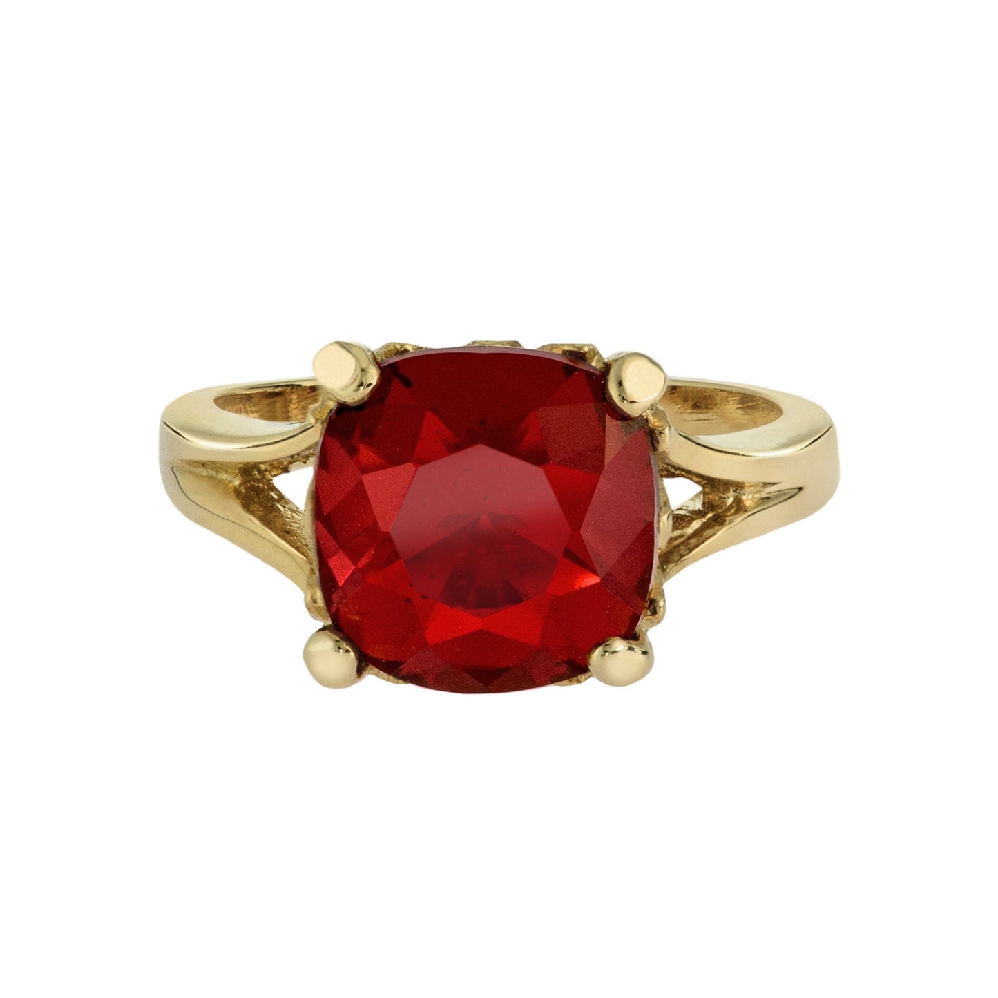 Vintage Ruby Austrian Crystal Ring 18k Yellow Gold Electroplated Made in the USA Size: 4