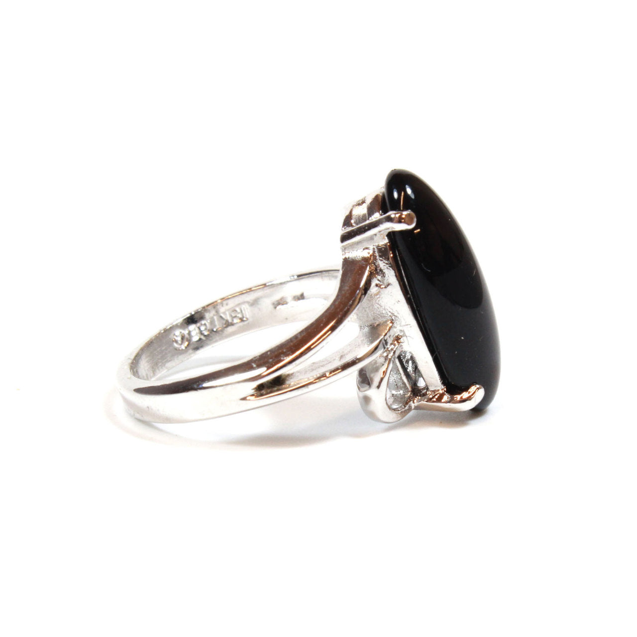 Vintage Ring Genuine Onyx 18k White Gold Electroplated Cocktail Ring Made in USA