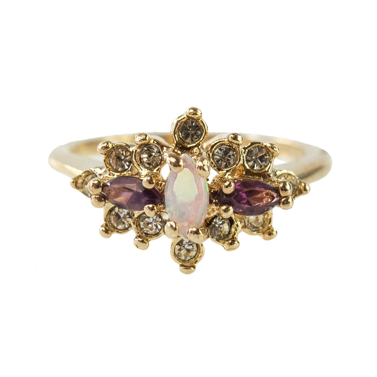 Vintage Ring Genuine Stone or Austrian Crystal Cluster 18k Yellow or White Gold Electroplated Made in USA