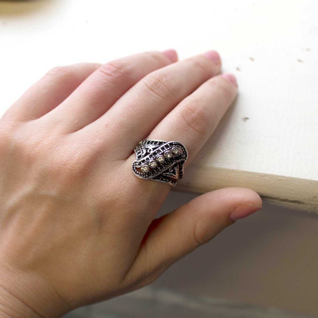 Vintage Ring Genuine Marcasite Ring Antique 18k Gold Filigree Setting Womans Ring #R1367