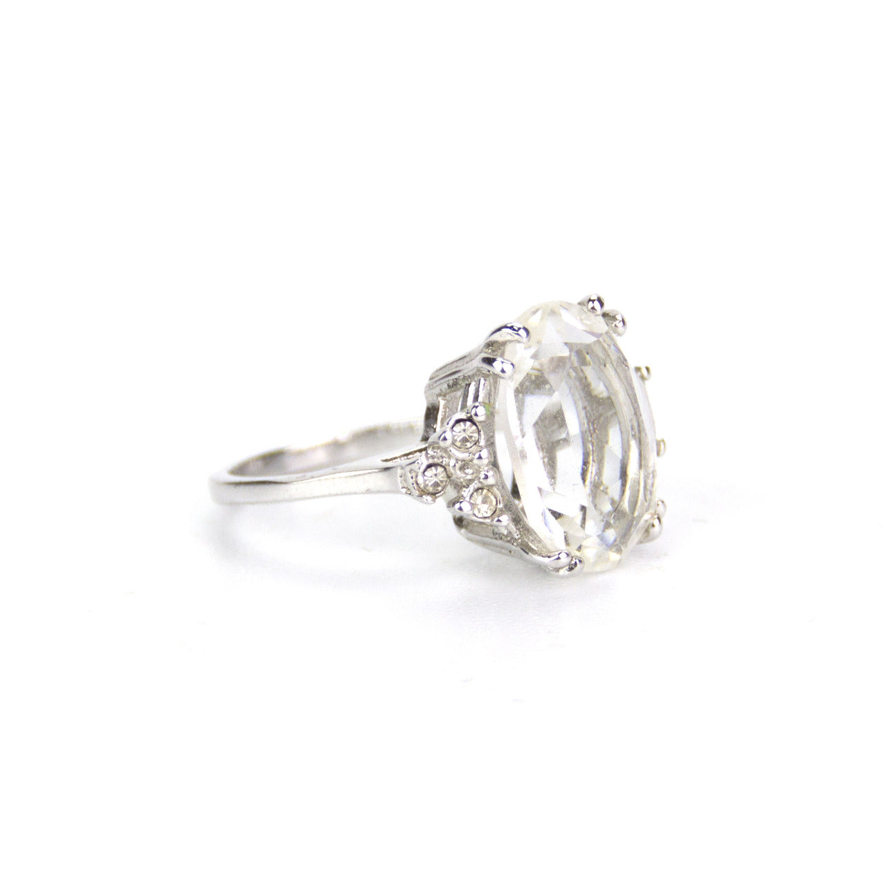 Vintage Ring - Clear Austrian Crystal - 18kt White Gold Electroplated - Made in the USA