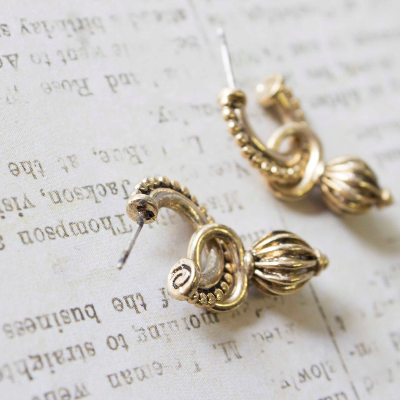 Vintage Oscar De La Renta Antiqued Gold Tone Textured Hoops with Removable Dangling Charms Earrings