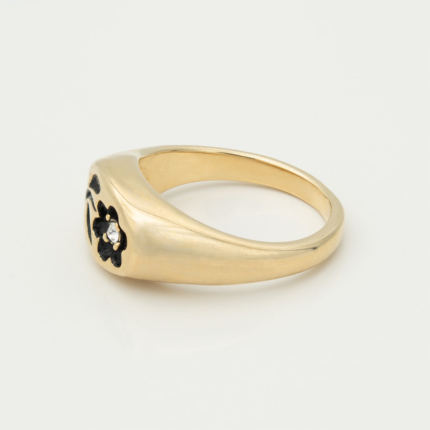 Vintage Ring 1980's Flower Ring Enamel with Clear Cubic Zirconia 18k Gold Antique Womans Jewelry Rings R856-FCY Size: 5