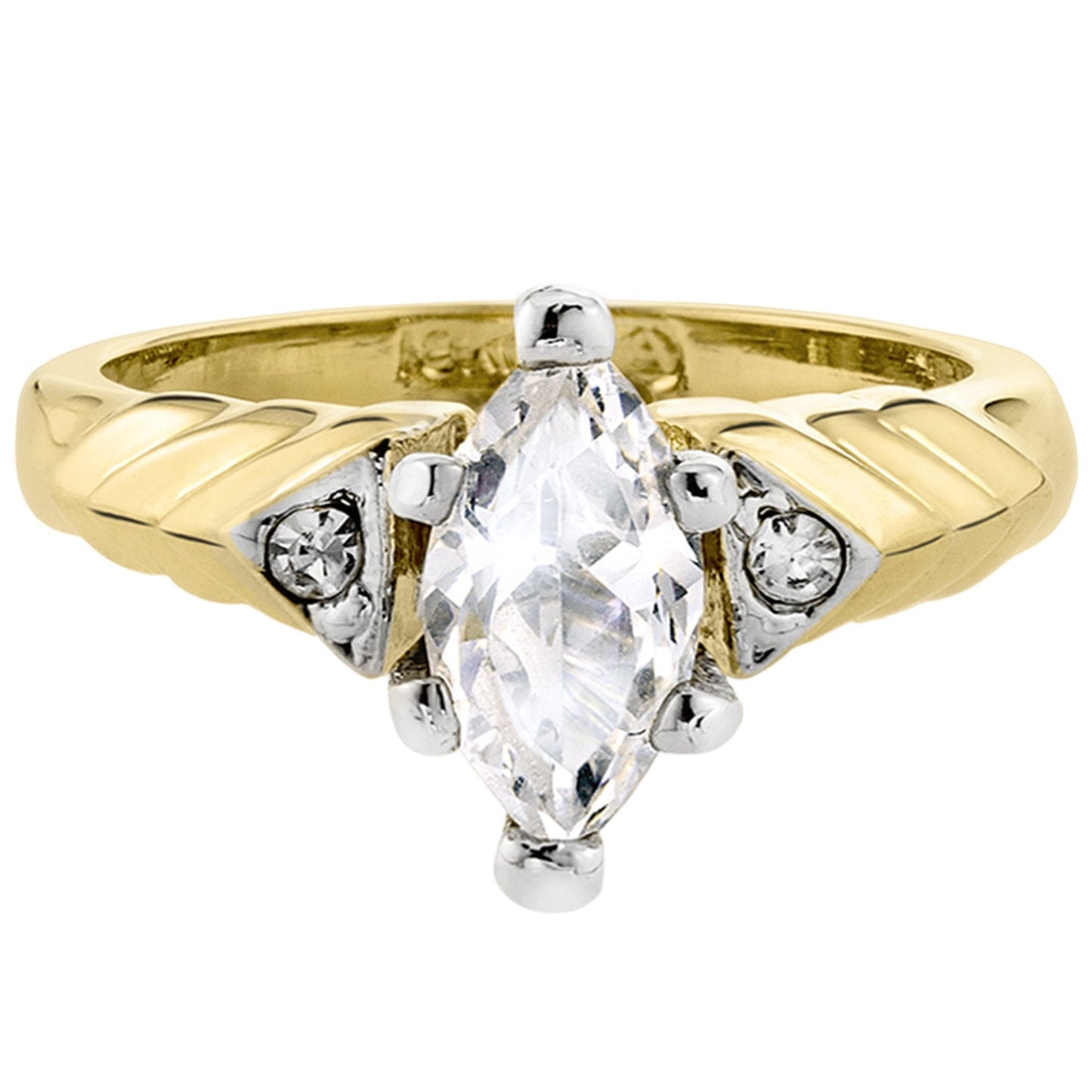 Vintage Ring 1980s 18k Gold Plated Marquis Shaped Cubic Zirconia Engagement Style Ring Antique Womans #R3836A Size: 7