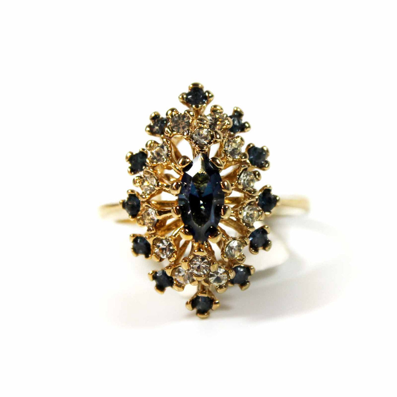 Vintage Ring Genuine Opal with Clear and Ruby Austrian Crystals 18kt Yellow Gold Electroplated