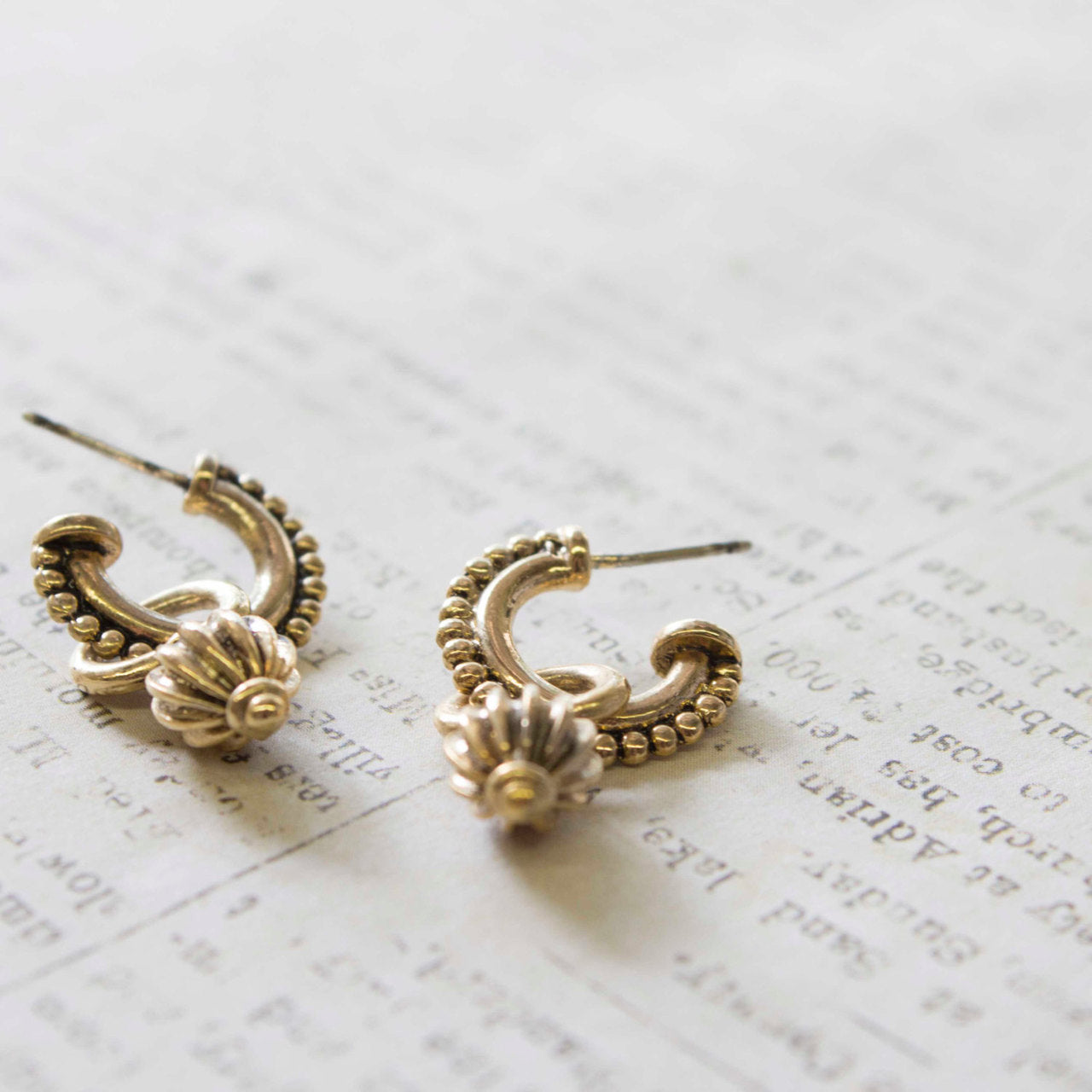 Vintage Oscar De La Renta Antiqued Gold Tone Textured Hoops with Removable Dangling Charms Earrings