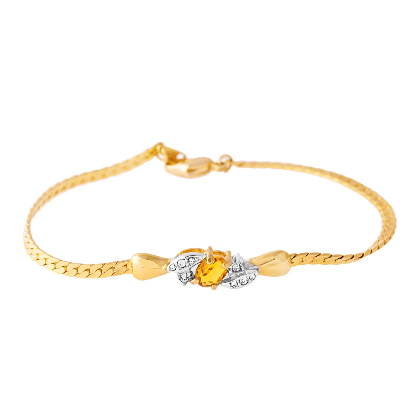 Vintage Ring Bracelet Light Topaz and Clear Swarovski Crystal 18kt Gold Plated Bracelet B1308