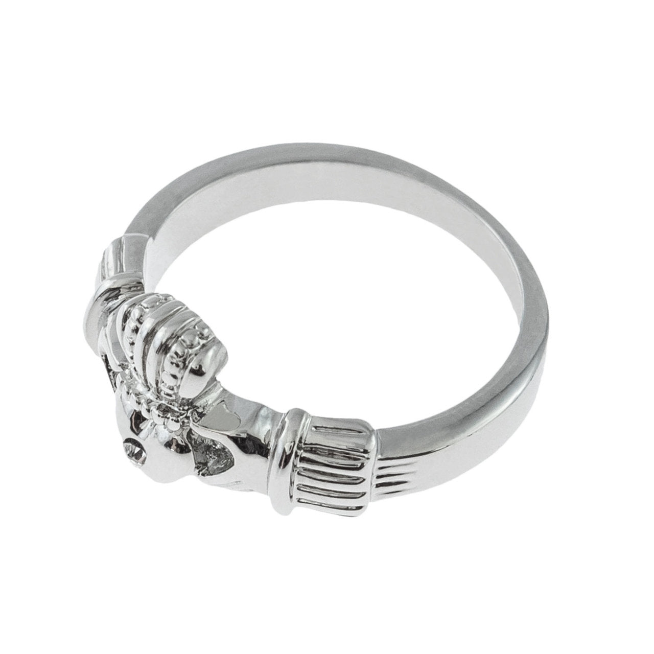 Vintage Jewelry Clear Austrian Crystal Claddagh Ring 18k White Gold Electroplated Made in the USA