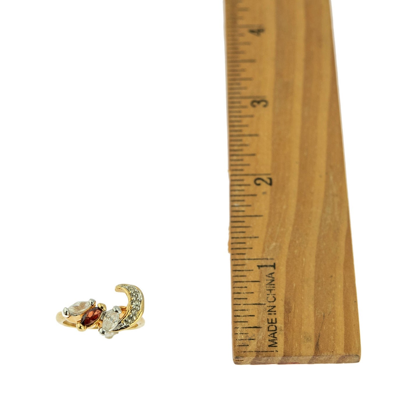 Vintage Ring Genuine Garnet and Clear Austrian Crystal 18kt Yellow Gold Electroplated Made in USA Size: 6