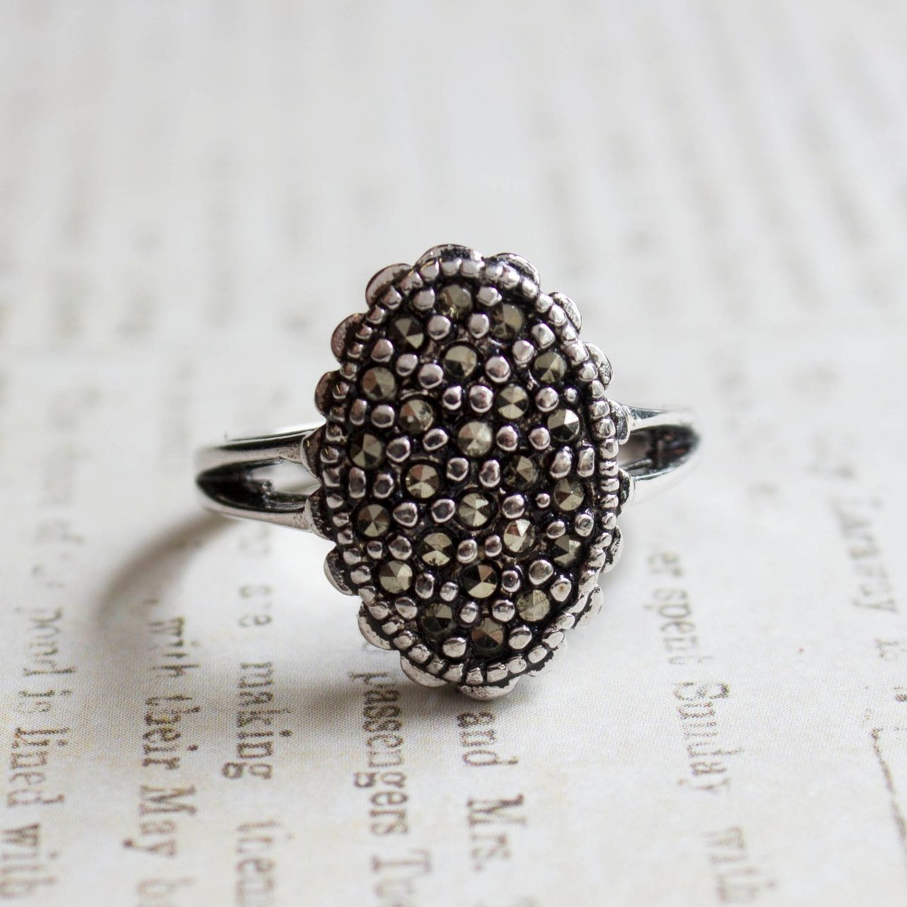 Vintage Ring Genuine Marcasite Ring Antique Pave #R1755 SIZE 6