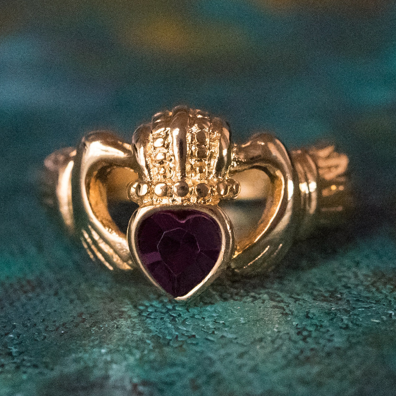 Vintage Jewelry Austrian Crystal Claddagh Ring 18k Yellow or White Gold Electroplated Ring for Man or Woman