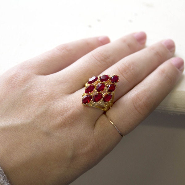 Vintage Jewelry Large Ruby Austrian Crystal Cocktail Ring