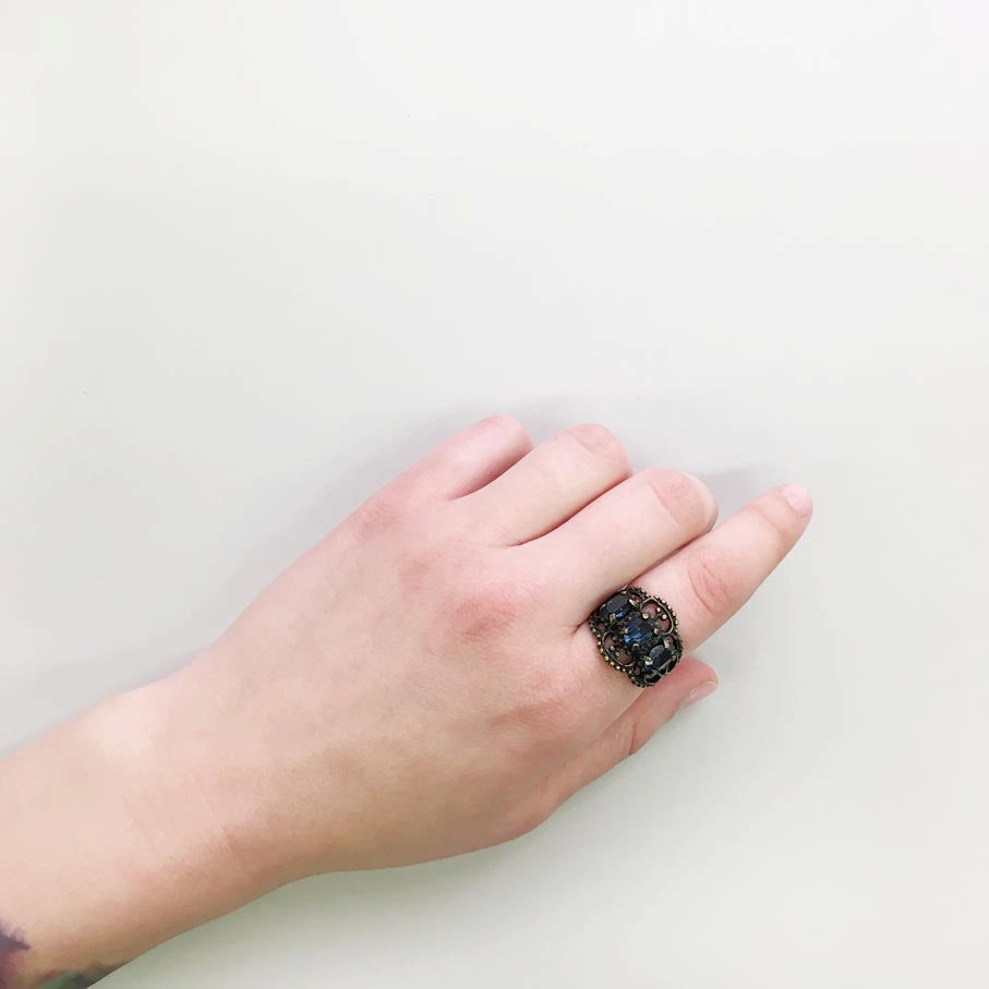Vintage Ring Austrian Crystal Cocktail Ring Antique 18k Gold Womans Jewelry
