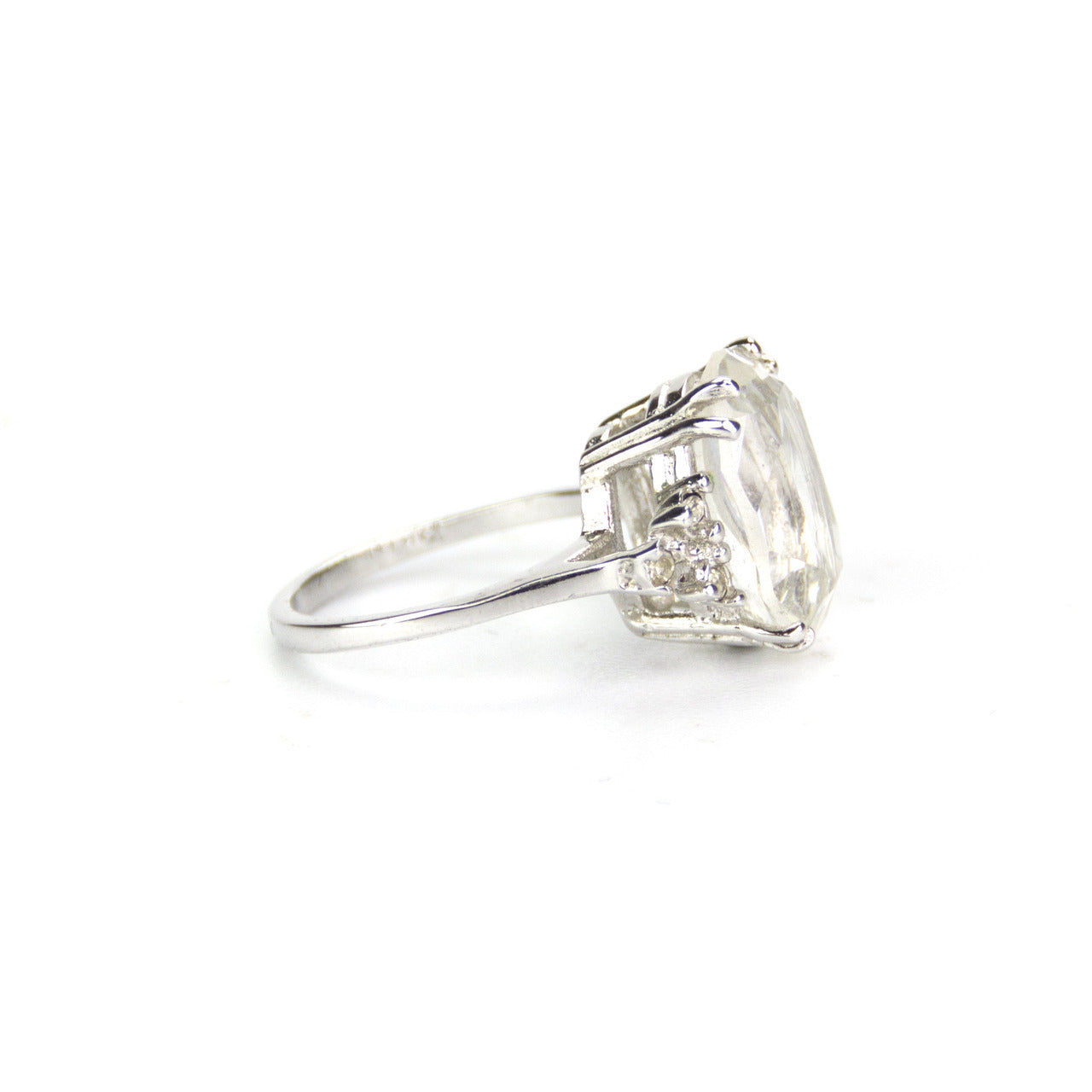 Vintage Ring - Clear Austrian Crystal - 18kt White Gold Electroplated - Made in the USA