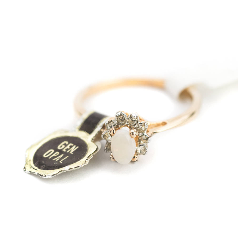Vintage Genuine Opal or Austrian Crystal Ring 18k Yellow Gold Electroplated