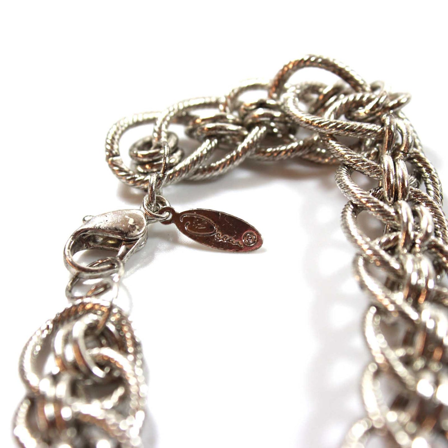 Vintage Oscar De La Renta Silver Tone 18 Inch Textured Links Necklace #OSN475