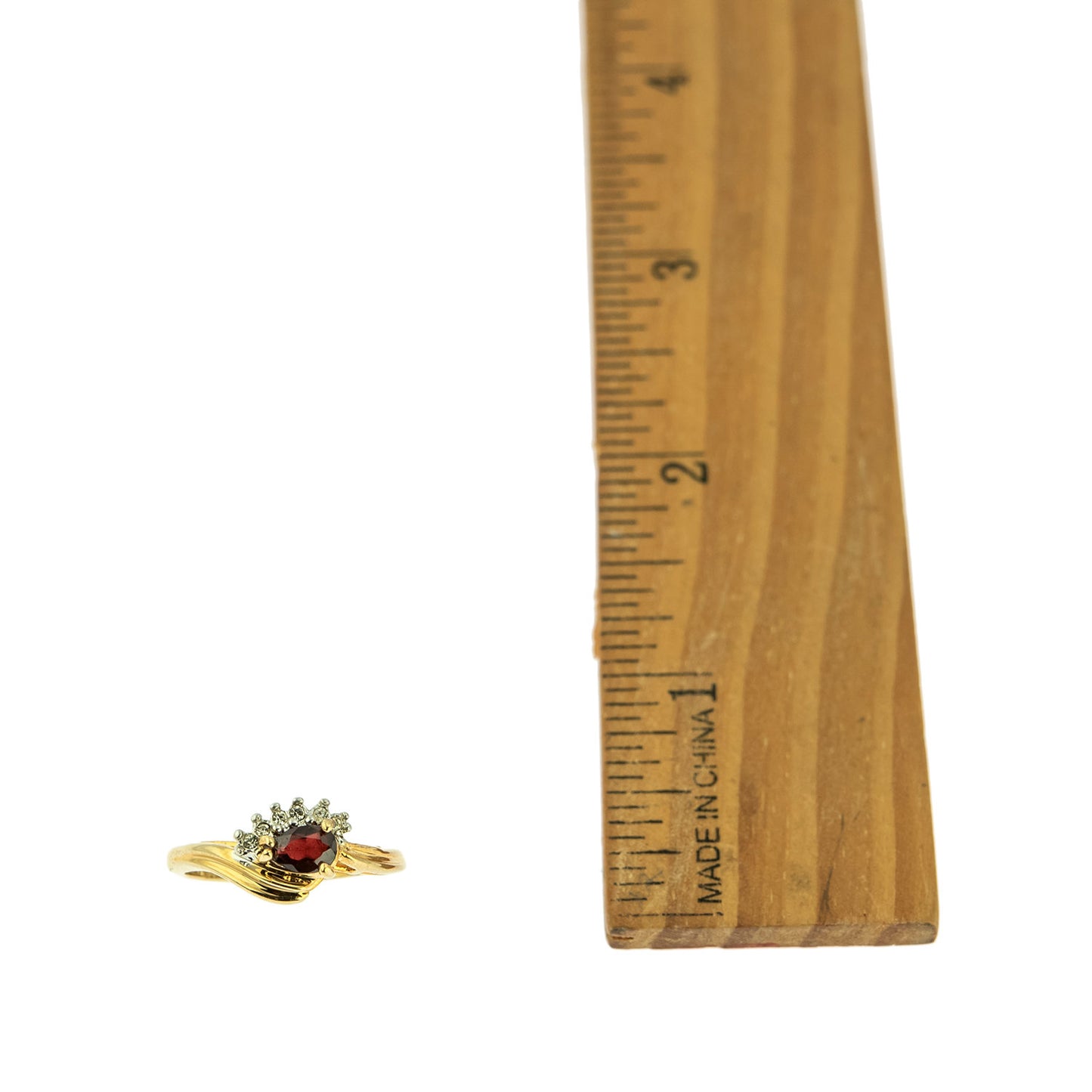 Vintage Ring Genuine Garnet and Clear Austrian Crystals 18kt Yellow Gold Electroplated Made in USA Size: 7