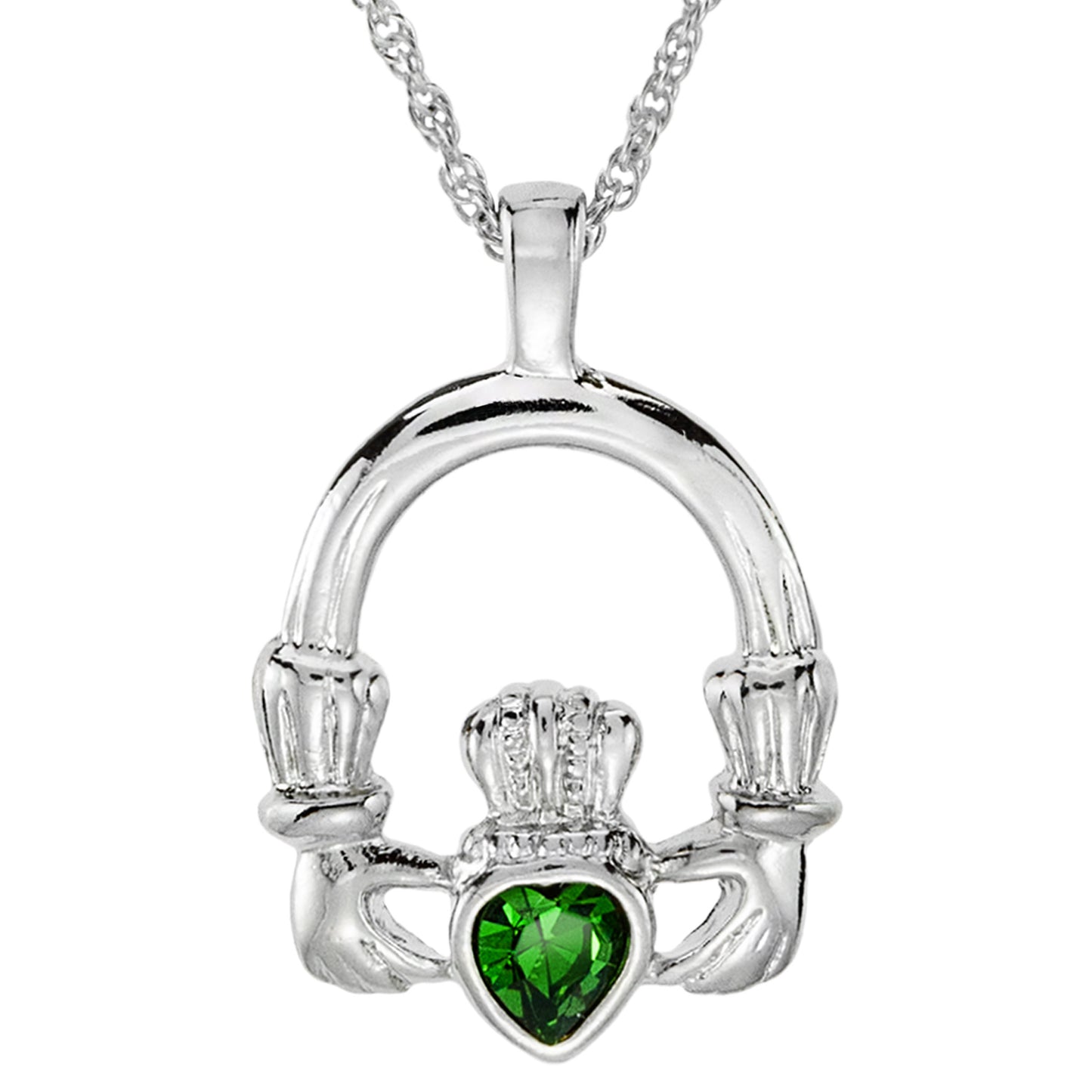 Vintage Claddagh Necklace Austrian Heart Crystal 18k Yellow Gold Electroplated Made in the USA