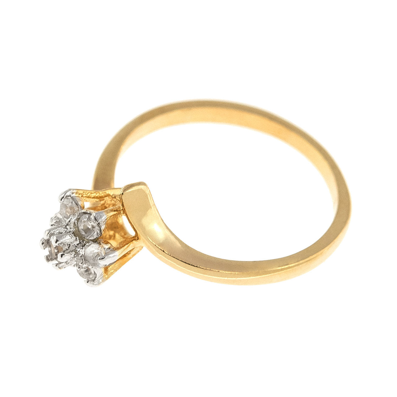 Vintage Jewelry Clear Austrian Crystal Flower Motif Cocktail Ring 18k Yellow Gold Electroplate Size: 5