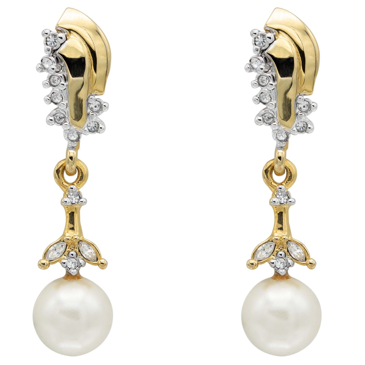 Vintage Gold Pearl Dangle Earrings E4025-P Antique Womans Jewelry Earrings