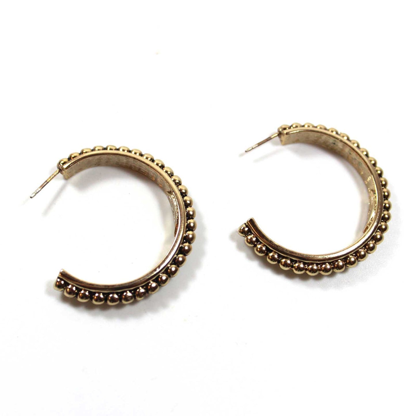 Vintage Signed Oscar De La Renta Large Antiqued Gold Tone Ball Textured Hoops Earrings