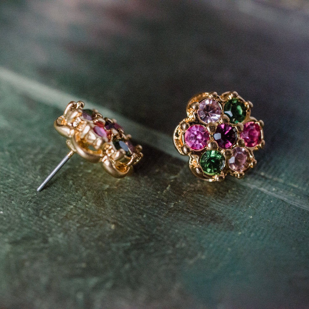 Vintage Pastel Flower Pierced Earrings 18k Yellow Gold Electroplated Made in USA