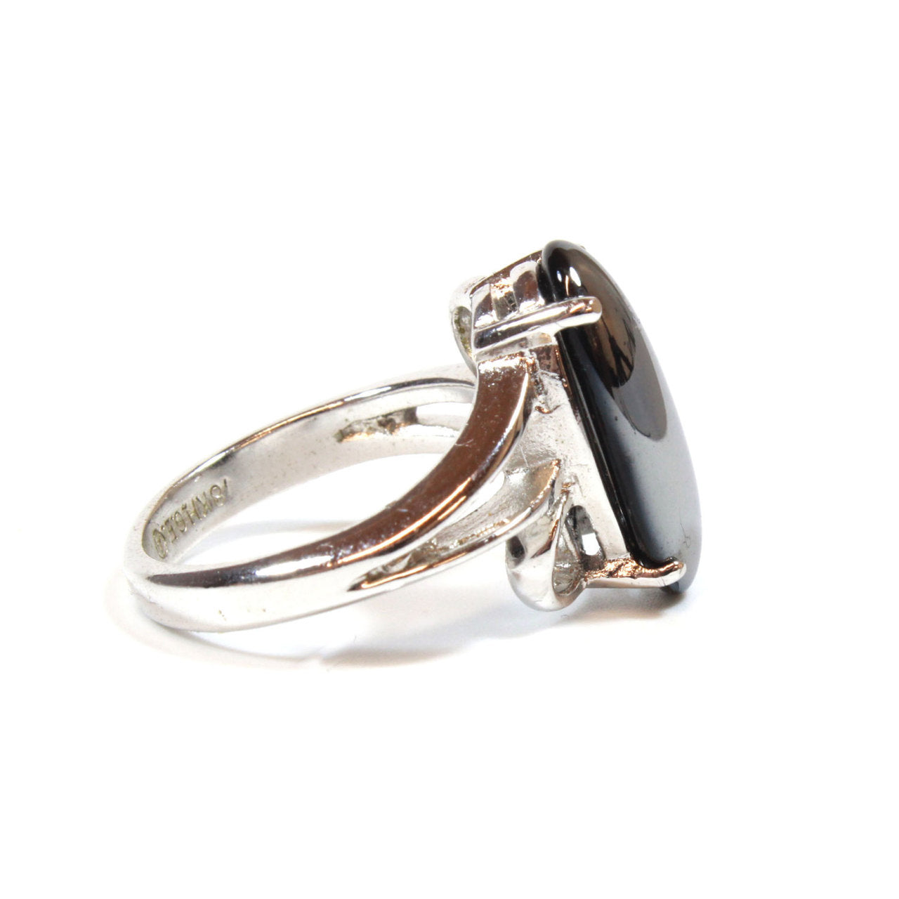 Vintage Ring Genuine Onyx 18k White Gold Electroplated Cocktail Ring Made in USA
