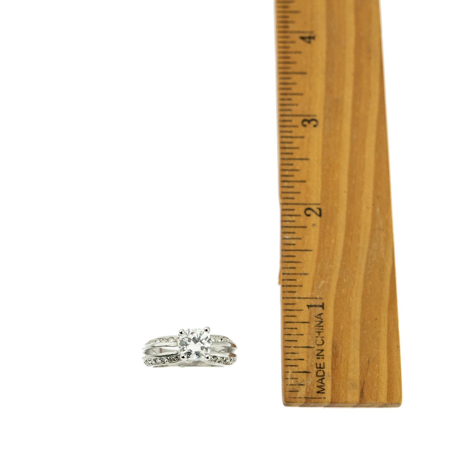 Vintage Clear Cubic Zirconia Solitaire Engagement Ring 1ct. Weight 18k White Gold Electroplate