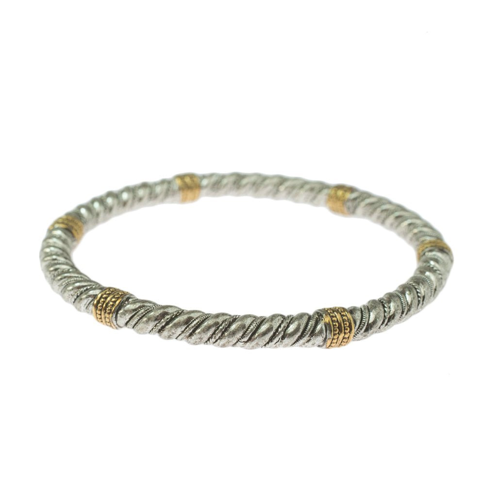 Vintage Bracelet Oscar De La Renta Textured Antique Silver with Gold Tone Accents Bangle
