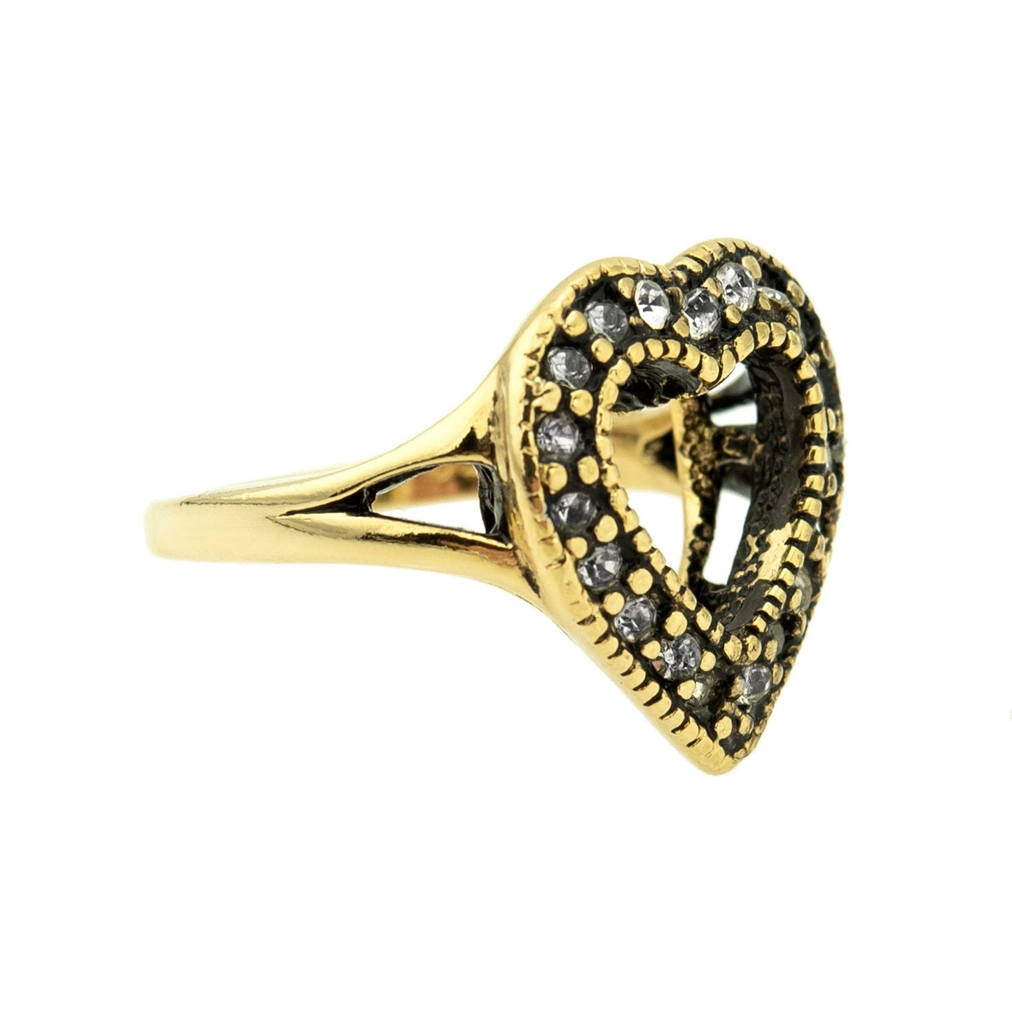 Vintage Genuine Marcasite Heart Ring Antiqued 18k White Gold Electroplated Made in USA