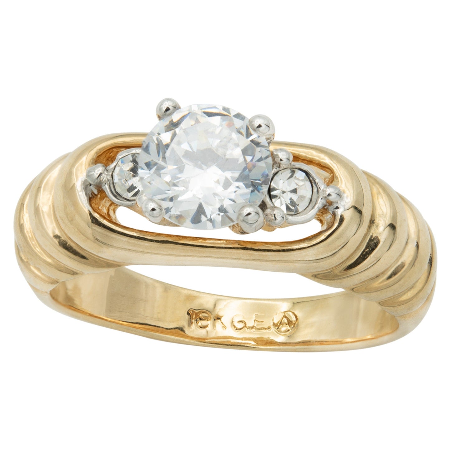 Vintage Ring Cubic Zirconia Solitaire Engagement Ring 18KT Gold Antique Womans Jewelry #R2715 Size: 9