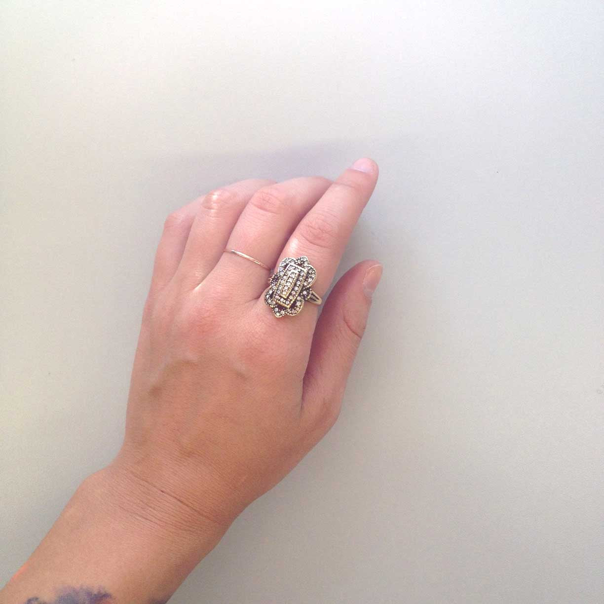 Vintage Ring Genuine Marcasite Antiqued 18k White Gold Electroplated Made in USA